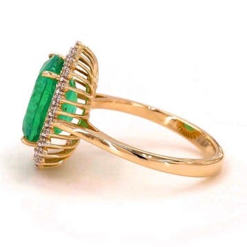 Ring - 14 karaat Geel goud - 5.89ct. tw. Smaragd - Diamant