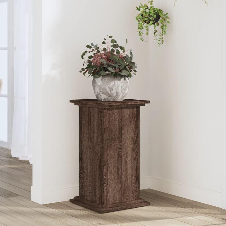 vidaXL Plantenstandaard 33x33x60 cm bewerkt hout bruin, Tuin en Terras, Bloembakken en Plantenbakken, Nieuw, Verzenden