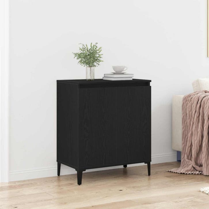 vidaXL Dressoir Zwart Eiken 60 x 35 x 70 cm Bewerkt hout, Maison & Meubles, Armoires | Dressoirs, Envoi
