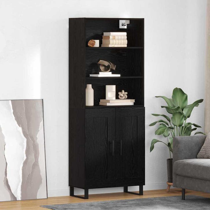 vidaXL Highboard 2 st Zwart Eiken 69,5 x 34 x 180 cm, Huis en Inrichting, Kasten | Dressoirs, Nieuw, Verzenden
