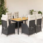 vidaXL 7-delige Tuinset met kussens poly rattan zwart, Verzenden, Nieuw, Tuinset