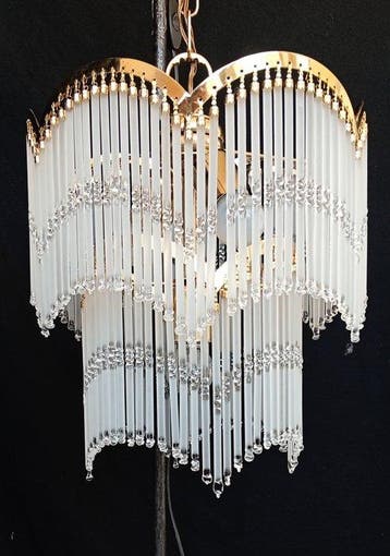 Plafonnier - Cristal, Verre, Bronze - Lustre Italien