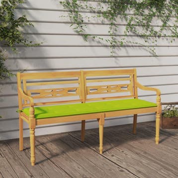 vidaXL Bankje Batavia met heldergroen kussen 150 cm massief, Tuin en Terras, Verzenden, Nieuw
