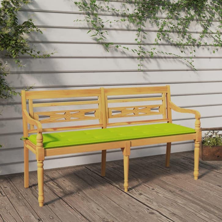 vidaXL Bankje Batavia met heldergroen kussen 150 cm massief, Tuin en Terras, Tuinsets en Loungesets, Nieuw, Verzenden