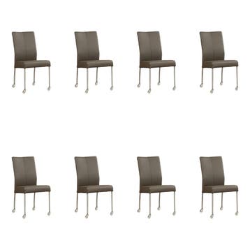 Set van 8 Leren eetkamerstoelen Comfort met wieltjes -, Ophalen of Verzenden, Nieuw, Leer, Eén