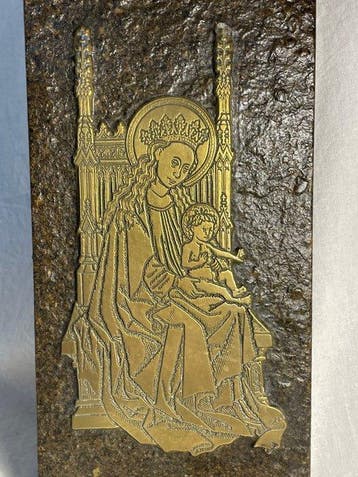 Votiefgeschenk - Messing, Hout - XXe - Maagd en Kind - 24 cm