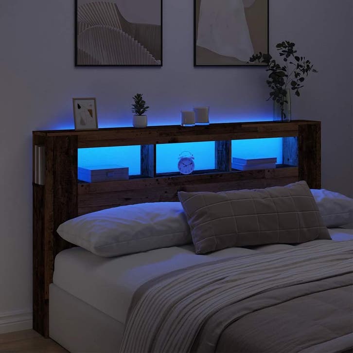 vidaXL Hoofdeinde met LED 180x18,5x103,5 cm bewerkt hout oud, Huis en Inrichting, Slaapkamer | Bedden, Nieuw, Verzenden