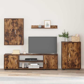 vidaXL Tv-meubelset Gerookt Eiken Bewerkt hout, Huis en Inrichting, Verzenden, Nieuw