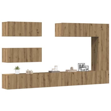 vidaXL 7-delig Tv-meubelset wandmontage bewerkt hout, Maison & Meubles, Verzenden