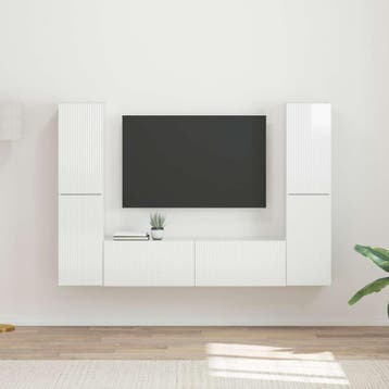 vidaXL Tv-meubelset 6 st Hoogglans Wit Bewerkt hout, Huis en Inrichting, Verzenden, Nieuw
