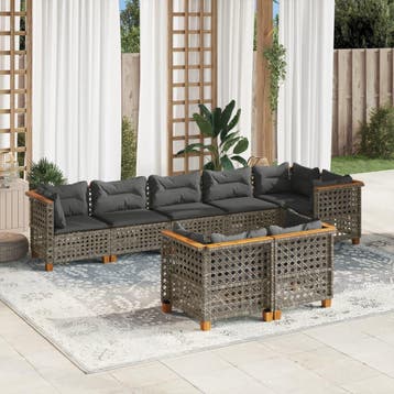 vidaXL 8-delige Loungeset met kussens poly rattan grijs, Verzenden, Loungeset