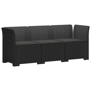 vidaXL 3-Zits Tu bank met Kussens Rattan Look PP Antraciet, Verzenden