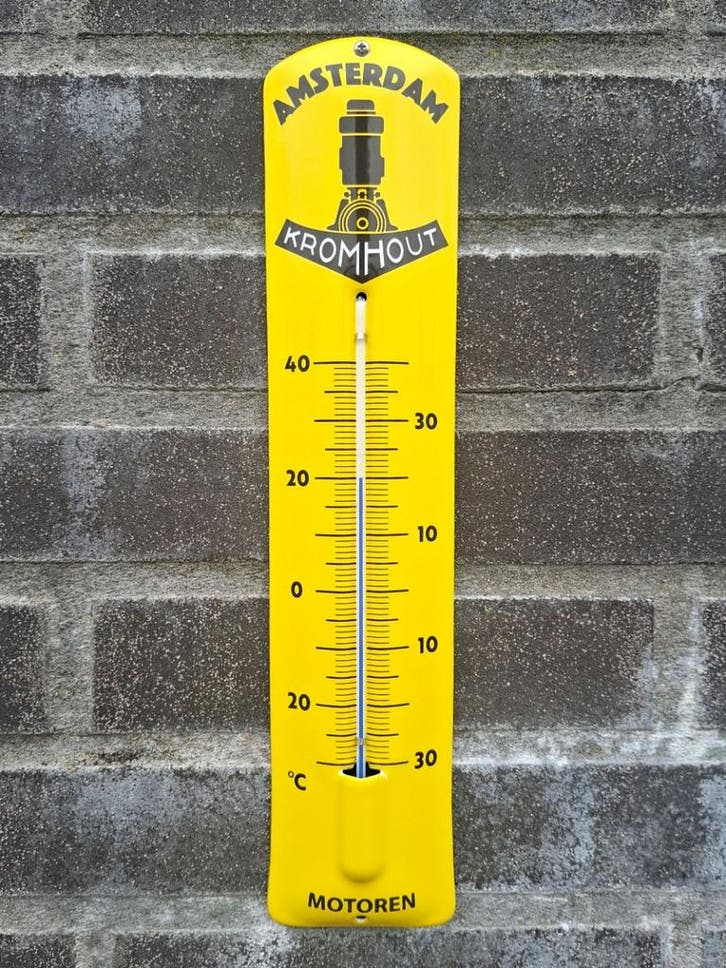 Emaille Thermometer Kromhout Amsterdam, Verzamelen, Merken en Reclamevoorwerpen, Verzenden