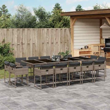 vidaXL 15-delige Tuinset met kussens poly rattan grijs, Verzenden, Nieuw, Tuinset