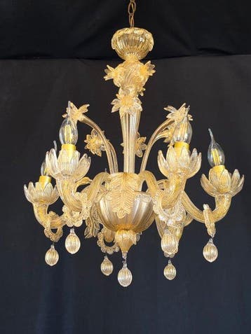 Kroonluchter - Muranoglas, 24 kt goud, Bladgoud, Nieuw