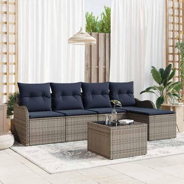 vidaXL Tuinbank Set Grijs poly rattan, Verzenden, Nieuw