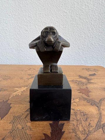 Naar Casimir BRAU - sculptuur, Squatting Monkey - ART DECO -