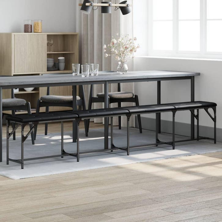 vidaXL Eetkamerbank 248x32x45 cm staal en kunstleer zwart, Huis en Inrichting, Stoelen, Nieuw, Verzenden