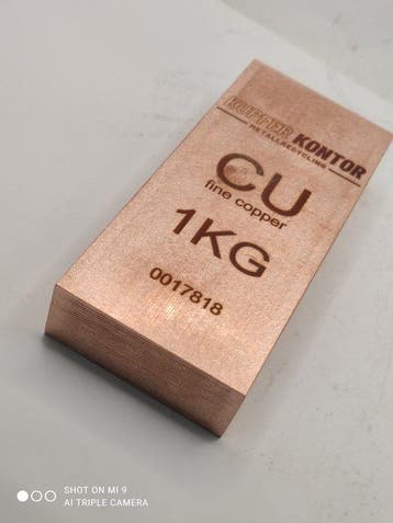 1 kilogram - Koper .999 - Kupfer Kantor (Zonder