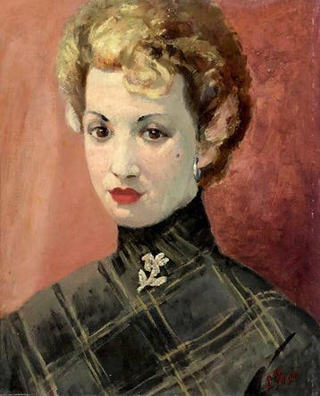 Laurent Pirson (c. 1950) - Portrait of a Lady in a Checkered