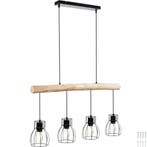 tectake Hanglamp Woody, 4-lichts, met houten balk, 40 W - zw, Huis en Inrichting, Lampen | Hanglampen, Verzenden, Nieuw