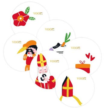 12x Sint naamsticker - sinterklaas - mijter - vrolijke si..., Ophalen of Verzenden, Nieuw, Meerdere stickers