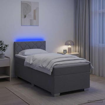 vidaXL Boxspringbed met matras en LED Lichtgrijs Enkel Stof, Huis en Inrichting, Slaapkamer | Bedden, Verzenden, Nieuw