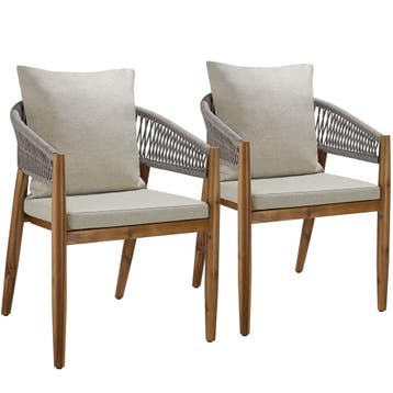 tectake Tuinstoel Manacor, ropedesign - greige, Set van 2, Tuin en Terras, Verzenden, Nieuw