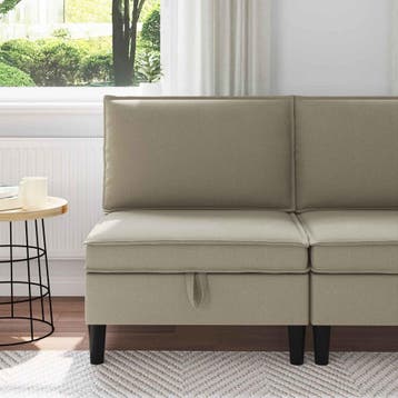vidaXL Midden Sofa met Opbergruimte Zand Fluweel, Verzenden, Nieuw