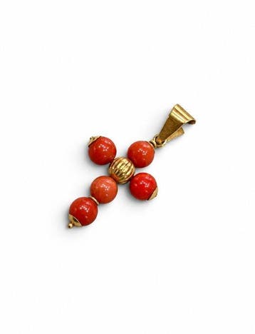 Pendentif en forme de croix - 18 carats Or jaune Corail -