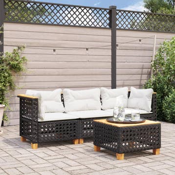 vidaXL Tuinbank 3-zits met kussens poly rattan zwart, Verzenden