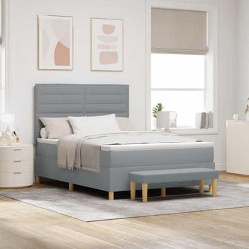 vidaXL Boxspring bed met hoofdeinde Lichtgrijs 190 x 140 cm, Huis en Inrichting, Slaapkamer | Bedden, Verzenden, Nieuw