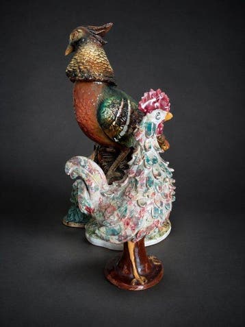 Figuur - coq de bruyère et coq (2) - Keramiek, Antiquités & Art