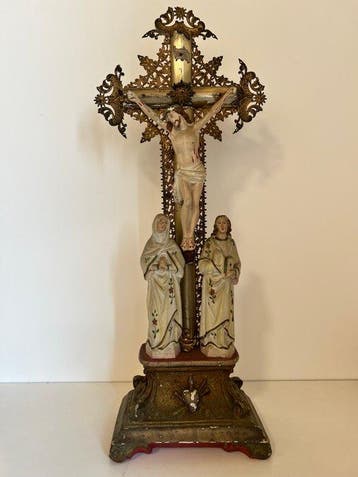 Crucifix - Hout - 1900-1910 - Neo-Gotisch Altaarkruis - 48, Antiek en Kunst