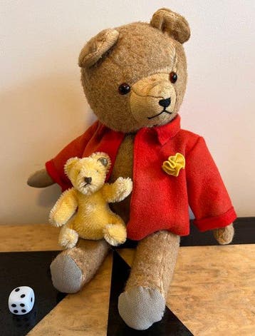 Steiff - Speelgoed Vintage teddybeer met miniatuurbeer -