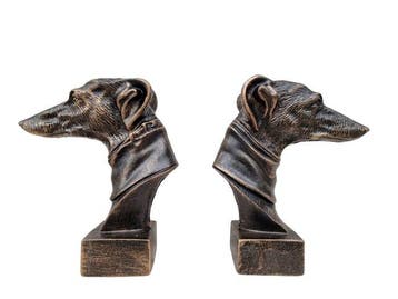 Beeldje - Greyhound busts / bookends (2) - IJzer