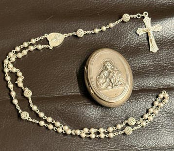 Rozenkrans zilver 800 gepunst + opbergdoos Alpacca (2) -