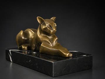 De Coux - Sculpture, Art Deco Panter op Marmeren Voet –