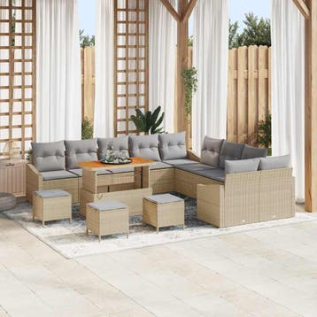 vidaXL Tuinbank Set met kussen met opslag 13 pcs Beige Poly, Verzenden, Nieuw