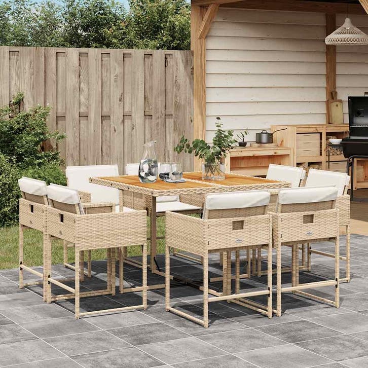 vidaXL 9-delige Tuinset met kussens poly rattan beige, Tuin en Terras, Tuinsets en Loungesets, Tuinset, Nieuw, Verzenden