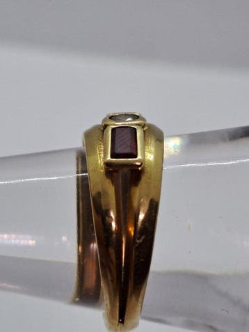 Ring - 18 karaat Geel goud Robijn - Diamant