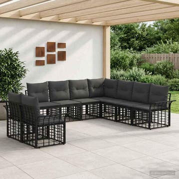 vidaXL Buiten bank set 9 st Zwart en Donker Grijs Polyester, Verzenden, Nieuw