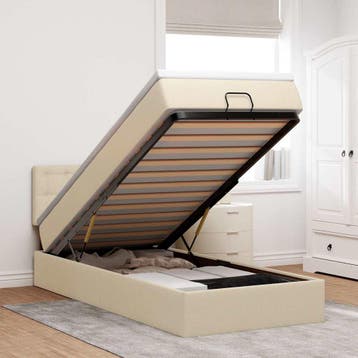 vidaXL Bed poef met matras en LEDs 90x200 cm stof, Verzenden, Nieuw
