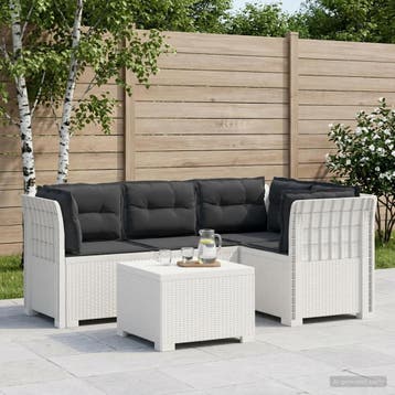 vidaXL 4-Zitter Tuin Sofa met Kussens Rattan Look PP Wit, Verzenden, Nieuw
