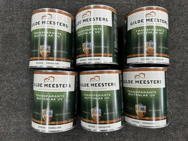 Veiling - 6x 1L Gilde Meesters Transparante Buitenlak UV - G, Doe-het-zelf en Bouw, Verf, Beits en Lak