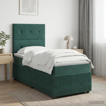 vidaXL LED Boxspringbed met Matras Donkergroen 100 x 200 cm, Verzenden, Nieuw