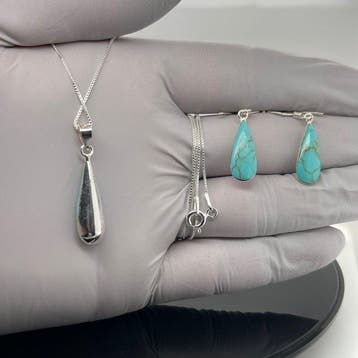Zilver - 2-delige sieradenset - turkoois