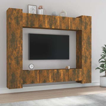 vidaXL 8-delige Tv-meubelset bewerkt hout gerookt, Verzenden, Nieuw