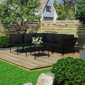vidaXL 6-delige Loungeset met kussens PVC zwart, Tuin en Terras, Verzenden, Nieuw, Loungeset