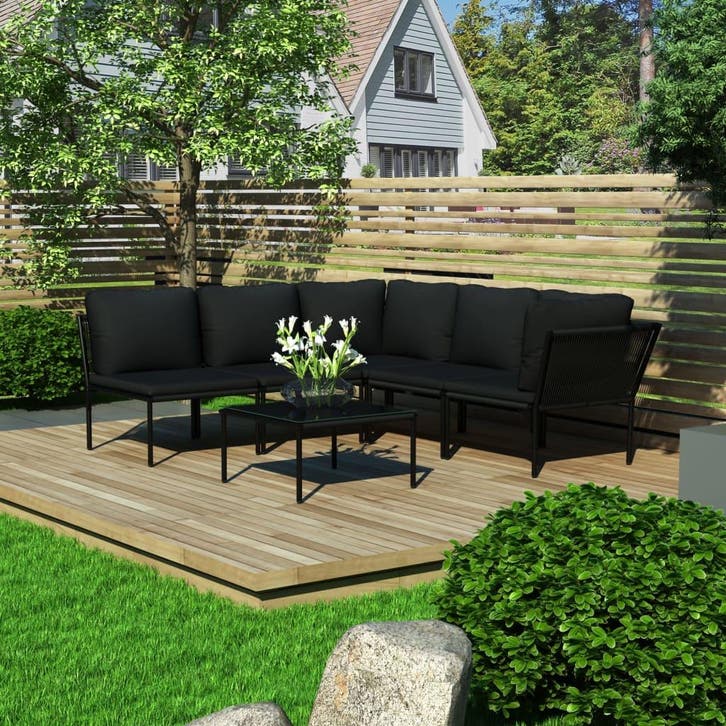 vidaXL 6-delige Loungeset met kussens PVC zwart, Tuin en Terras, Tuinsets en Loungesets, Loungeset, Nieuw, Verzenden